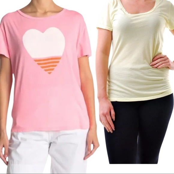 Sundry LOT Pink Heart Pop Peach & Pale Yellow Scoop Neck Modal Tee Size 1 Small - Picture 1 of 16